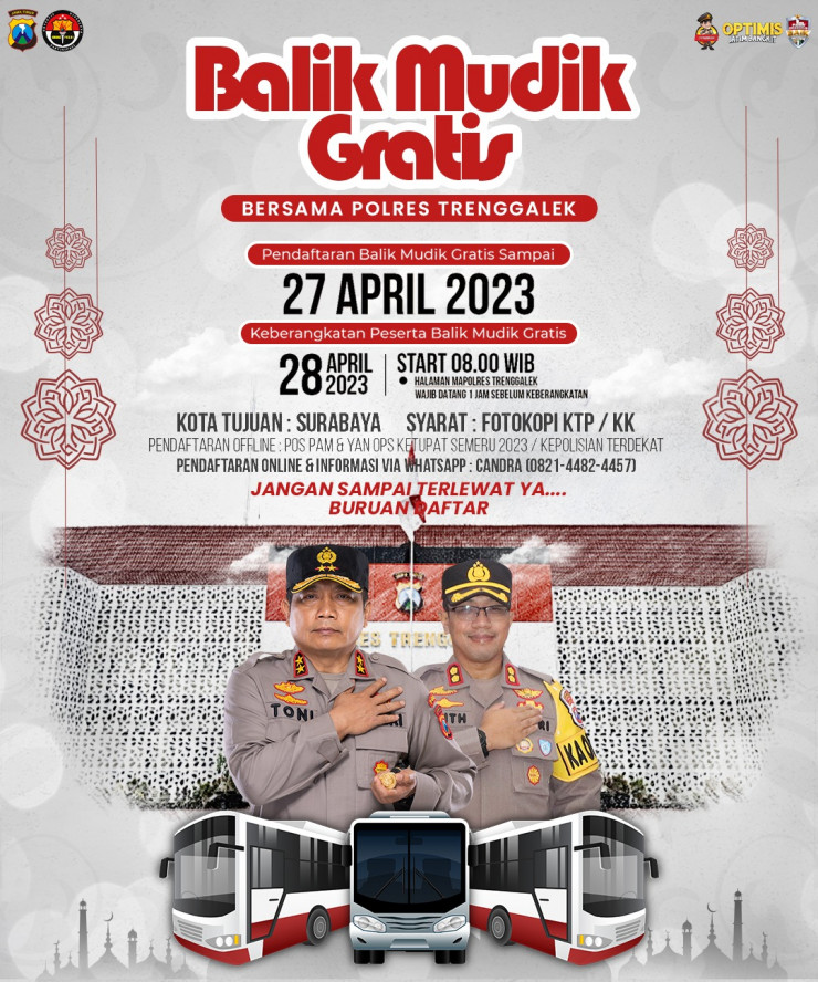 Polres Trenggalek Siapkan Bus Balik Mudik Gratis Tujuan Surabaya